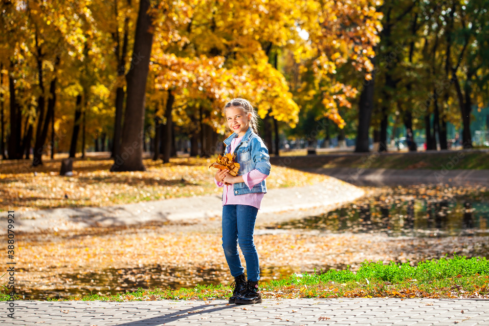 Happy little girl in an autumn park