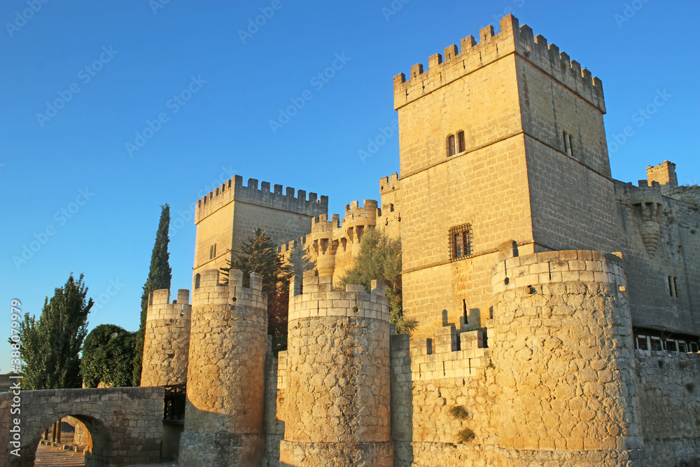 Ampudia Castle , Spain in morning light	