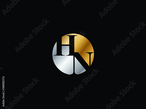 HN initial logo letter with circle shape Gold silver color vector design, logo design for business name.