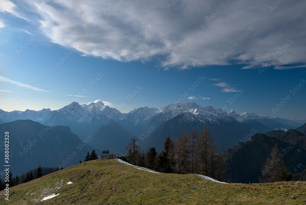View from Dovska baba towards Vrata and Krma valley and Triglav - the highest peak of Slovenia.