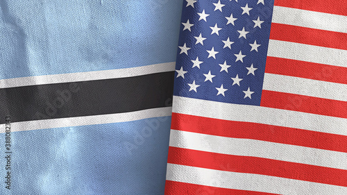 United States and Botswana two flags textile cloth 3D rendering