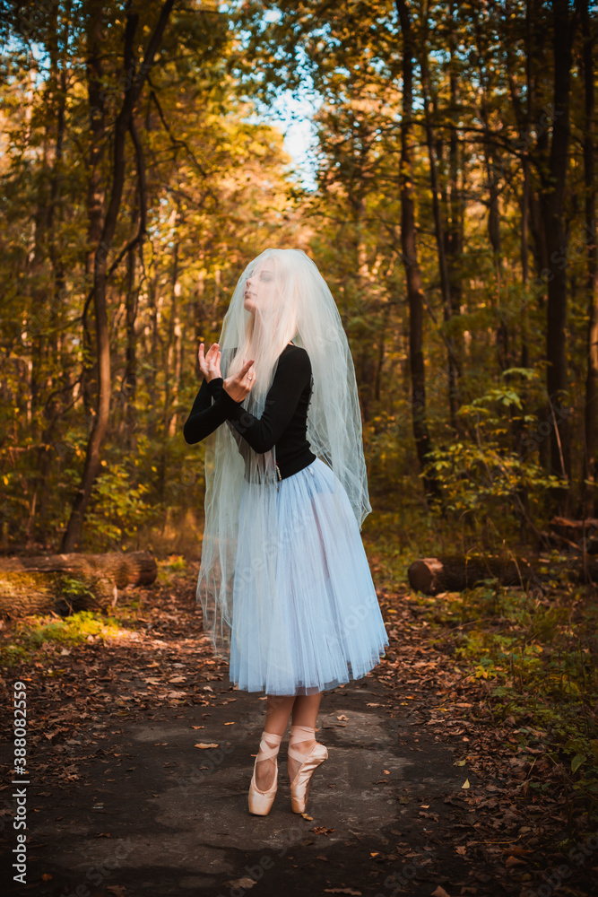 Young ballerina in ballet costume dancing at darkness breath of freedom. Concept of beautiful art dancing Young ballerina in ballet costume dancing at darkness breath of freedom. Concept of beautiful art dancing