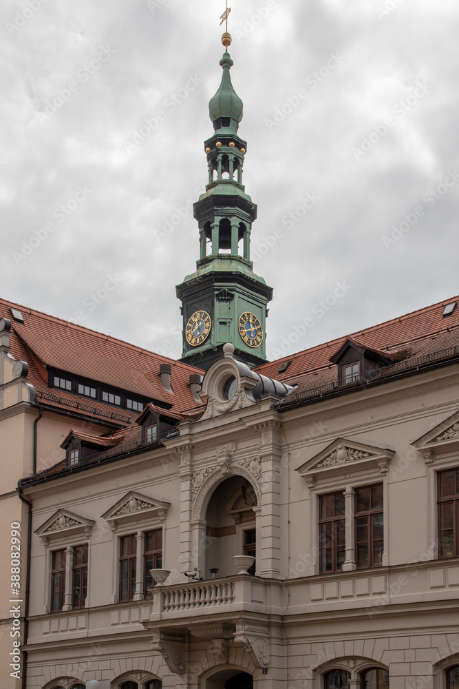 Pirna, Germany-May 06,2020 View of historical buildings, churches and town hall of the Saxony city of Pirna,Germany