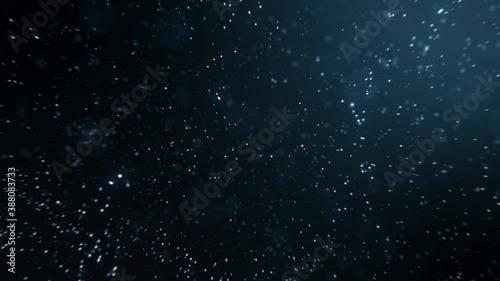 Hydrogen and sustainable blue hydro energy concept in an abstract glowing bubble particles loop on blue light motion background. Macroscopic vj loop or event and science background