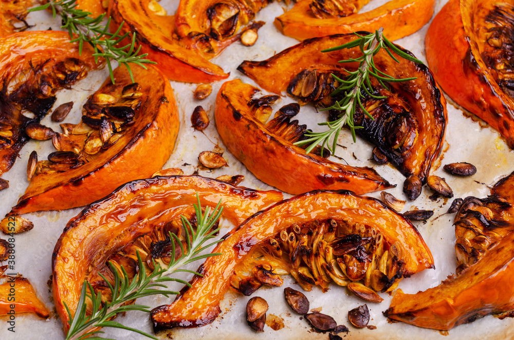 Baked pumpkin slices with seeds Baked pumpkin slices with seeds