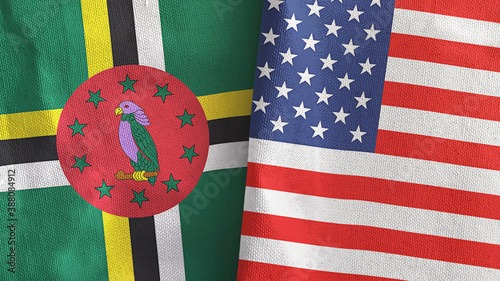 Fototapeta Naklejka Na Ścianę i Meble -  United States and Dominica two flags textile cloth 3D rendering