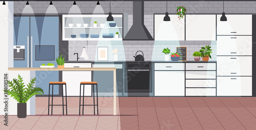 modern kitchen interior empty no people house room horizontal vector illustration