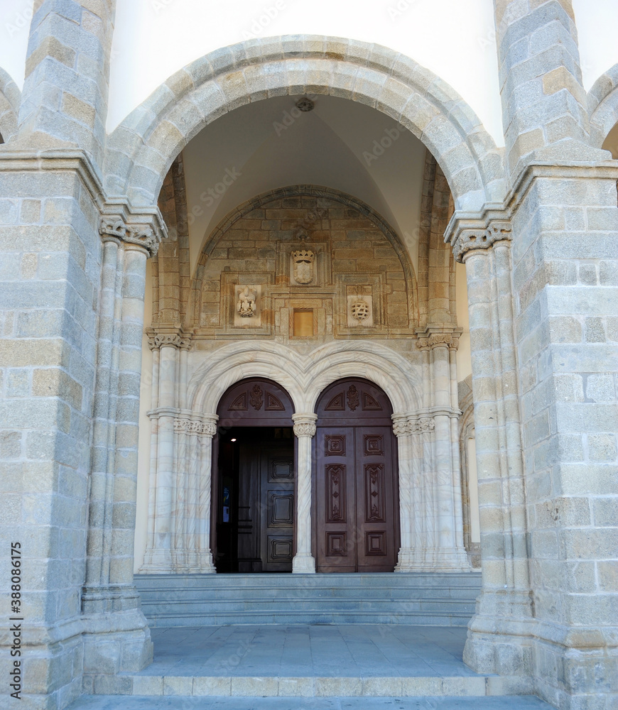 Évora, Portugal. Portico of San Francisco church.  Inside is the famous Capela dos Ossos (Chapel of Bones).