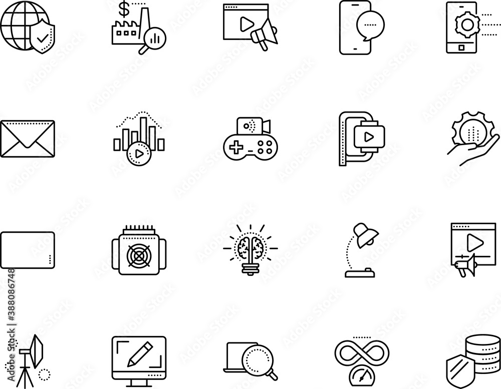 technology vector icon set such as: palm, streaming, linear, hold, photographer, editable, filled, text, setup, cellphone, btc, protect, dollar, lightbulb, cogwheel, site, developer, compressed, coin