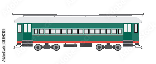 Passenger railway car of suburban train, wagon of subway or metro