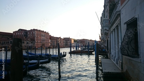 venice canal gondolas sunset