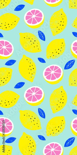 Lemon colorful seamless pattern. Trendy summer background. Vector bright print for fabric or wallpaper.
