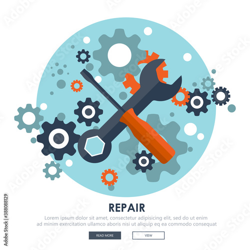 Flat repair icon. Mechanic service concept. Web site creating. Flat vector illustration