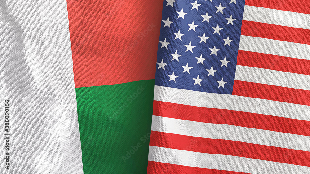 Obraz premium United States and Madagascar two flags textile cloth 3D rendering