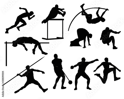 Athletics and sport vector silhouettes of men sports, men athletic silhouettes, cutout figures, body in motion, isolated vector graphic