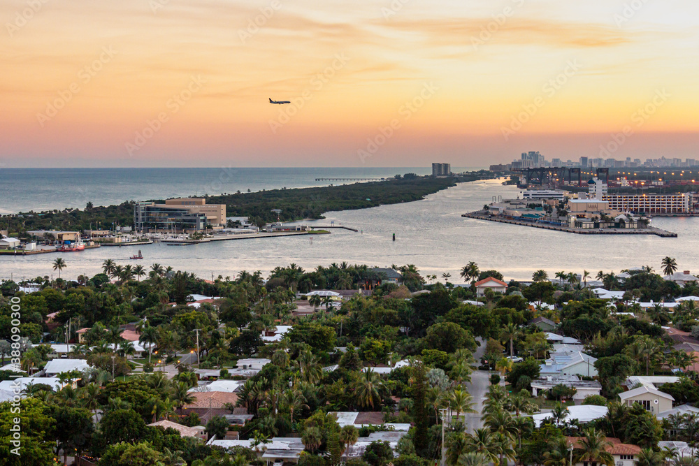 view of intercostal waterway and ocean sunset Ft. Lauderdale