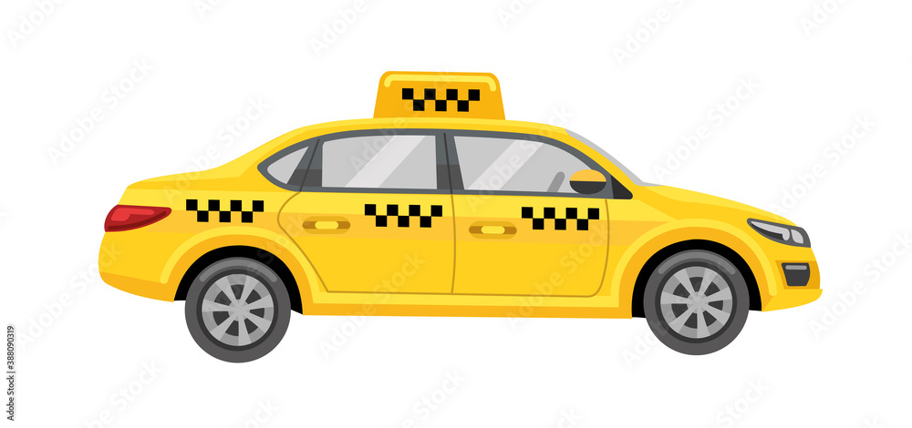 Taxi, yellow car isolated on white background. Vector illustration.
