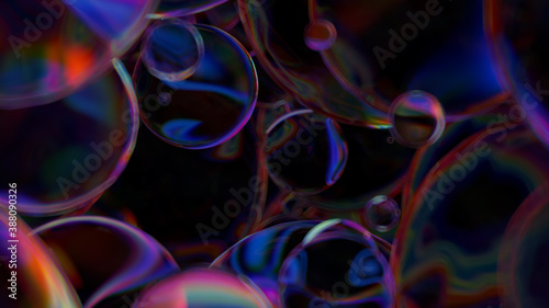 3d render of abstract spheres that reflect blue and purple colors. Modern background.