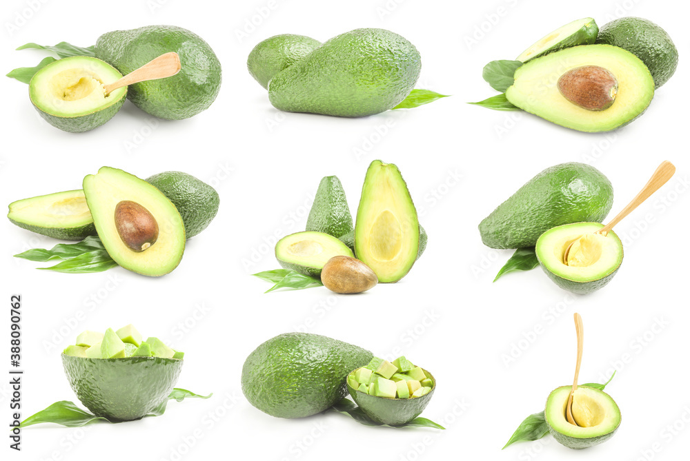 Set of ripe avocados isolated over a white background Set of ripe avocados isolated over a white background