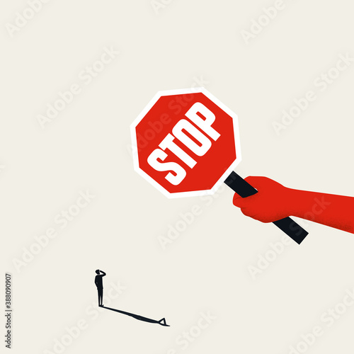 Business challenge or obstacle overcome vector concept. Stop sign, warning, caution symbol.