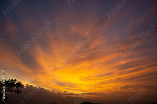 evening view from Pettigala and bambaragala  also known as Pethiyagala, is a hiking area situated in Teldeniya in the Kandy, Sri Lanka Surrounded by the Victoria reservoir and Knuckles mountain range © Sachintha