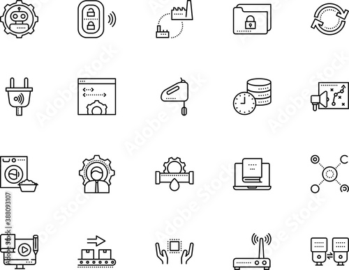 technology vector icon set such as: ebook, robotic, process, mail, laptop, polygon, cargo, photo, rotate, rotation, people, humanoid, maintenance, consumer, seo, protect, reload, fix, things, library