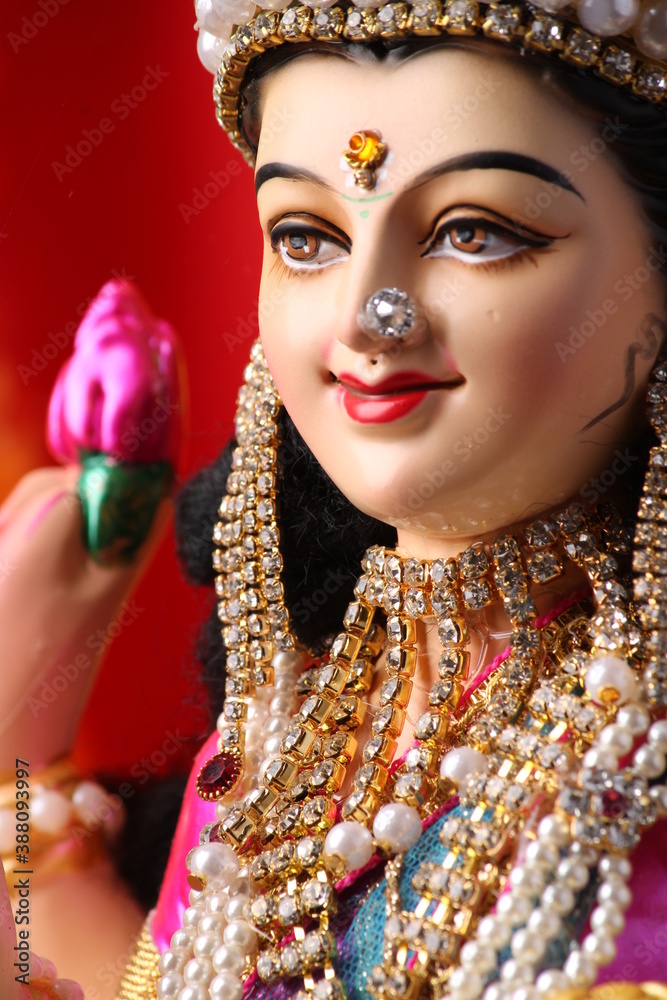 Idol worshipping of Hindu Goddess Lakshmi Lakshmi Puja is a Hindu