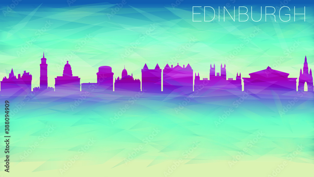 Edinburgh Scotland. Broken Glass Abstract Geometric Dynamic Textured. Banner Background. Colorful Shape Composition.