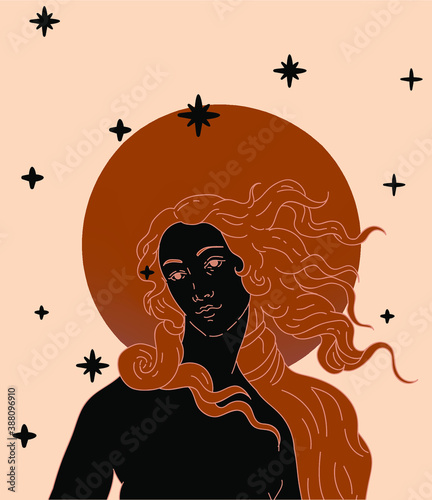 Modern vector line art Illustration or the Venus or Aphrodite Goddess  in doodle sketch style.