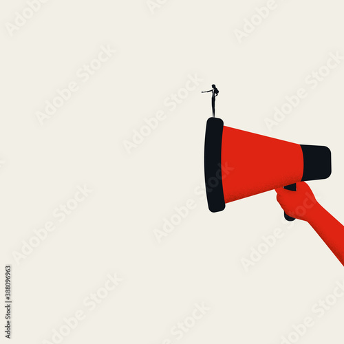 Woman speaking up with megaphone vector concept. Woman rights, emancipation, feminism symbol. photo