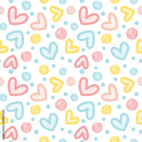 Seamless heart background in pretty colors. Great for Baby, Valentine's Day, Mother's Day, wedding, scrapbook, surface textures. 