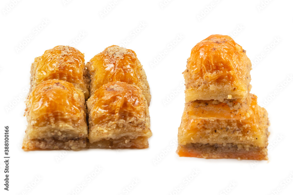 Delicious sweet baklava isolated on white background. Delicious sweet baklava isolated on white background.