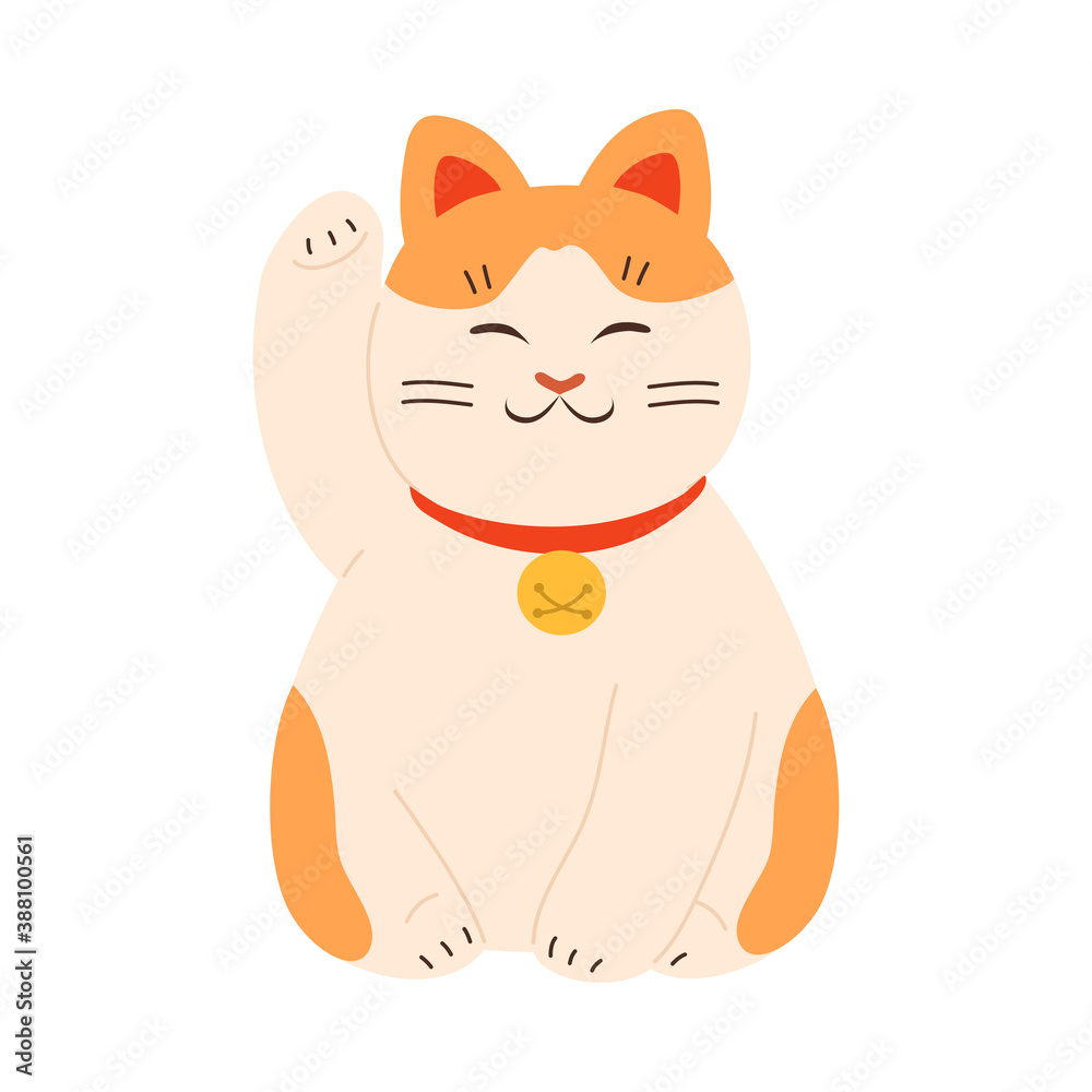 Fototapeta premium Golden maneki neko japanese cat with raised paw