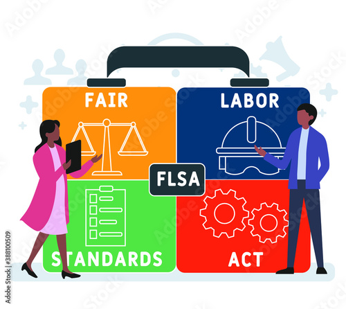 Flat design with people. FLSA - fair labor standards act  acronym. business concept background. Vector illustration for website banner, marketing materials, business presentation, online advertising