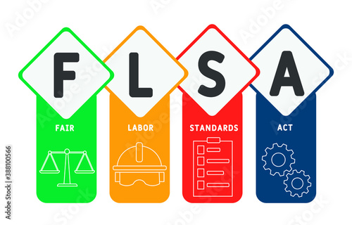 FLSA - fair labor standards act acronym  business concept background. vector illustration concept with keywords and icons. lettering illustration with icons for web banner, flyer, landing page