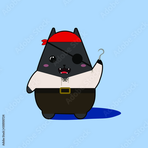 A cat in a pirate costume with an eye patch and a hook. Vector image in eps format.