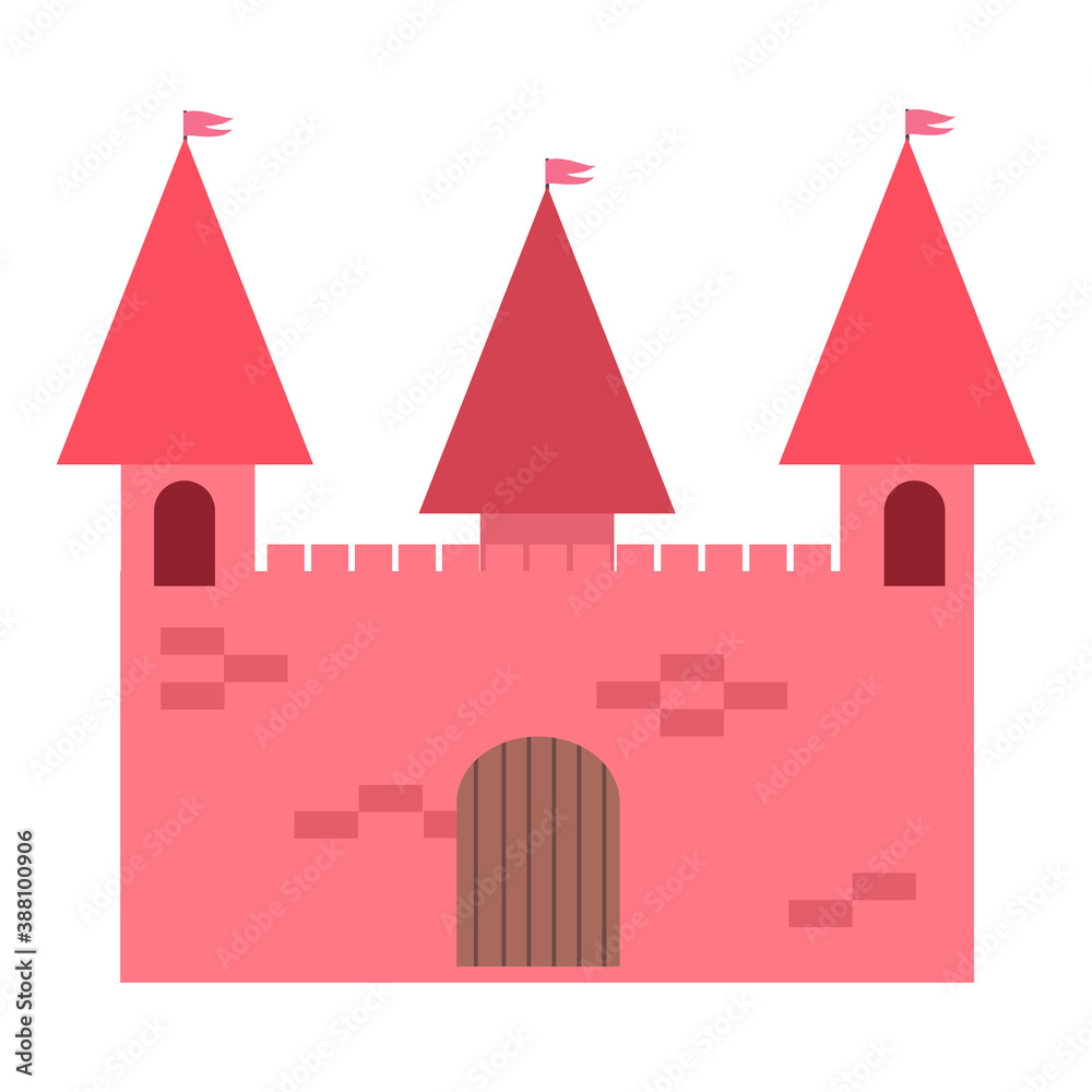 Red castle for family entertainment in amusement park