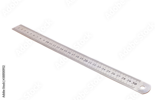 30 centimeters iron ruler on white background isolated