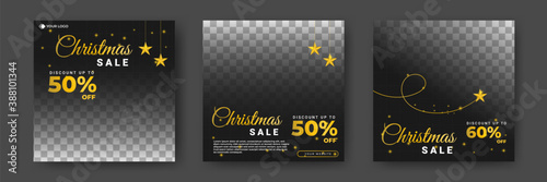 Set of editable square banner templates. Christmas sale post template design with photo collage. Usable for social media post, story and web internet ads.