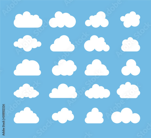 Cloud silhouettes set. Cloud icon collection on a blue background. Vector illustration.