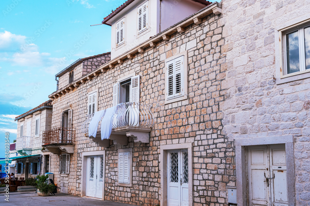 Historical stone buildings in Sutivan town, Brac island, Croatia.