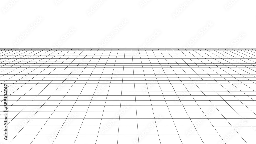 Vector perspective grid. Digital background in retro style. Wireframe landscape on white background.