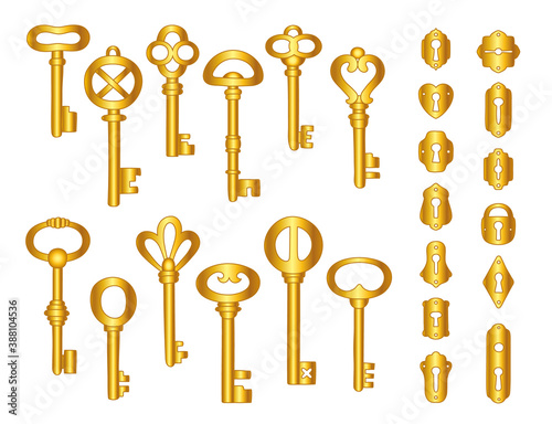 Vintage gold keys and keyholes collection. © nataliasheinkin