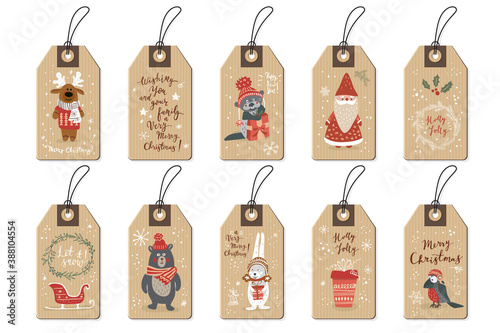 Christmas tags set with Santa, animals and Christmas elements
