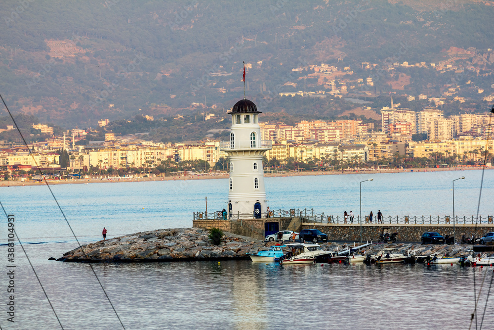Lighthouse  in the Harbor in Alanya in Turkey at dawn