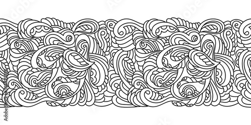 Seamless decorative hand-drawn Doodle horizontal border . Abstract objects and elements for posters, pages of coloring books for adults and children.