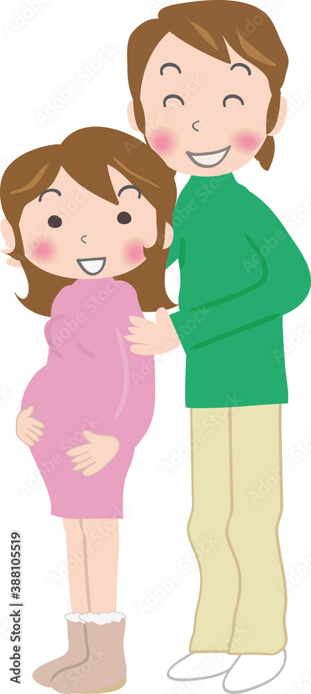 冬の装いの妊婦さんと夫