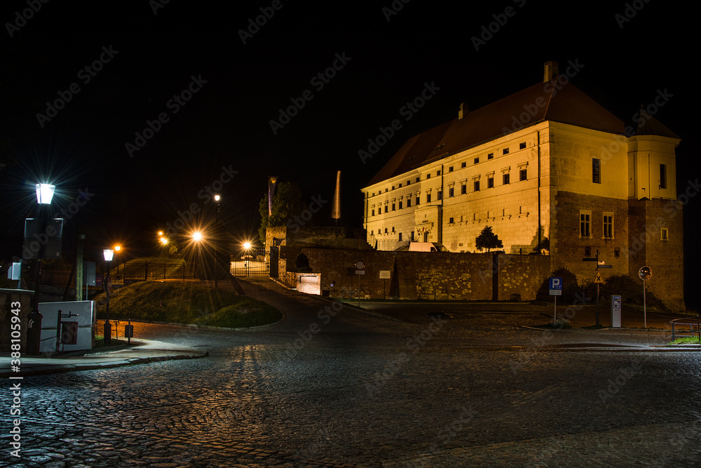 castle in the old town of Sandomierz in Poland by night