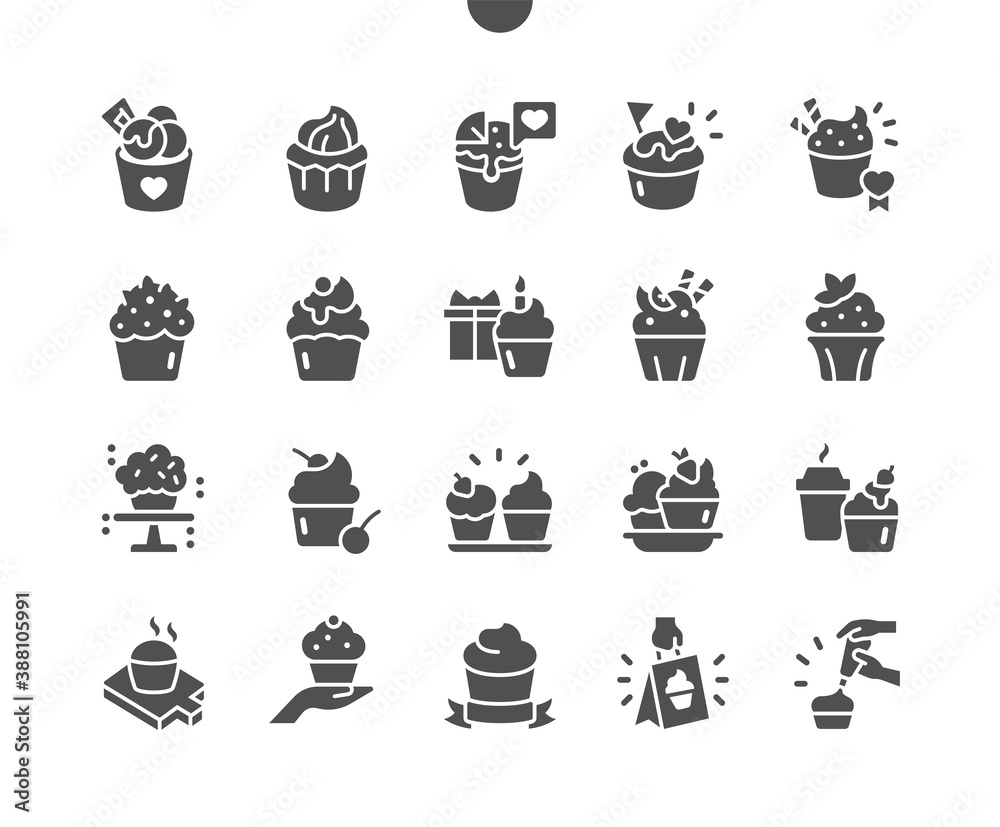 Sweet different cupcakes. Muffin. Party food, birthday dessert. Bakery pastry. Menu for restaurant and cafe. Vector Solid Icons. Simple Pictogram Sweet different cupcakes. Muffin. Party food, birthday dessert. Bakery pastry. Menu for restaurant and cafe. Vector Solid Icons. Simple Pictogram