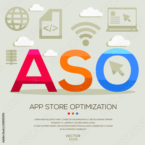 ASO mean (App Store Optimization) Computer and Internet acronyms ,letters and icons ,Vector illustration. 